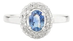 Classic 14k Gold Oval Cut Sapphire Halo Diamond Ring Size 7