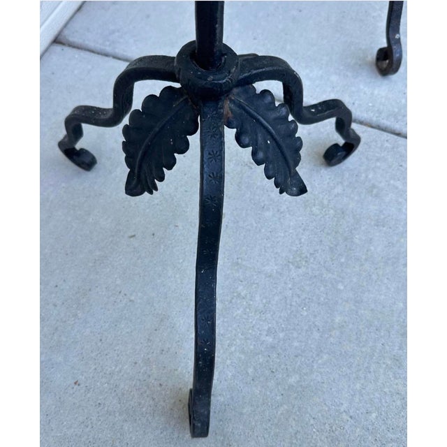 Mid 20th Century Spanish Forged Iron Floor Candlesticks, Torchieres 5 Ft Tall - Pair For Sale - Image 16 of 16