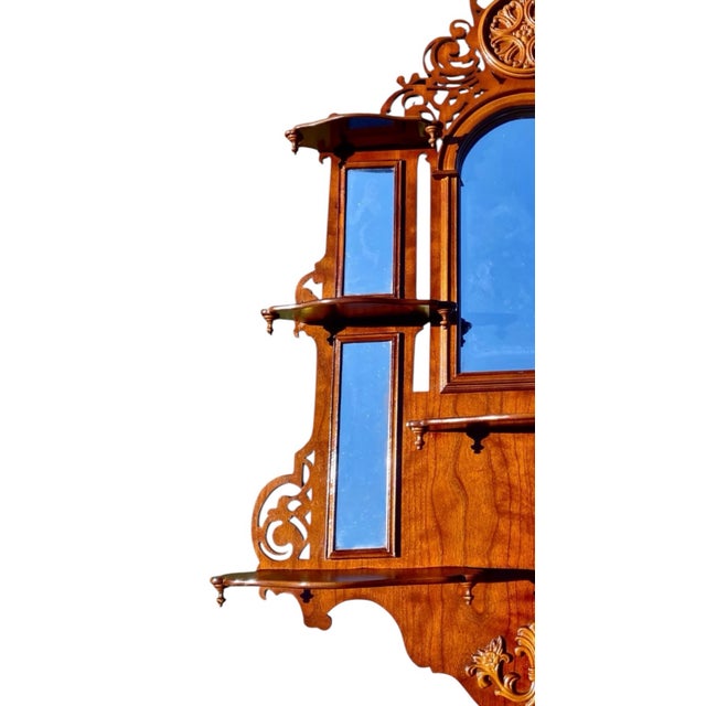 1990s 1990s Pierced Carved Wood Multi Shelf Wall with Central Arched Mirror For Sale - Image 5 of 16