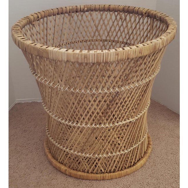 Exceptional Mid-Century Modern Wicker & Rattan Side Table — 22" Floating Glass Top For Sale - Image 4 of 6