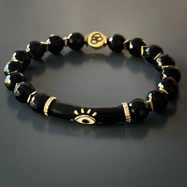 Black Onyx Stone Evil Eye Protection Beaded Bracelet For Sale In Miami - Image 6 of 8