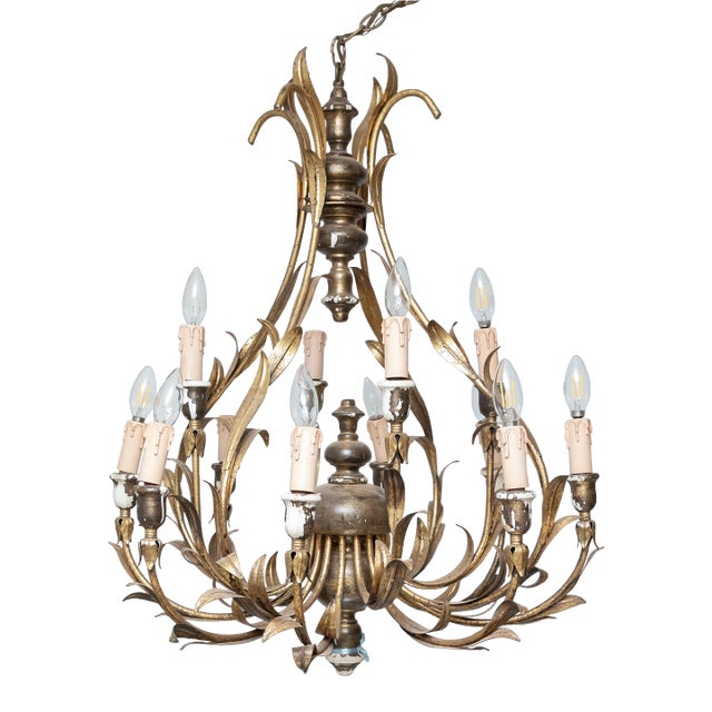 Italian Gilt Wood Chandelier For Sale