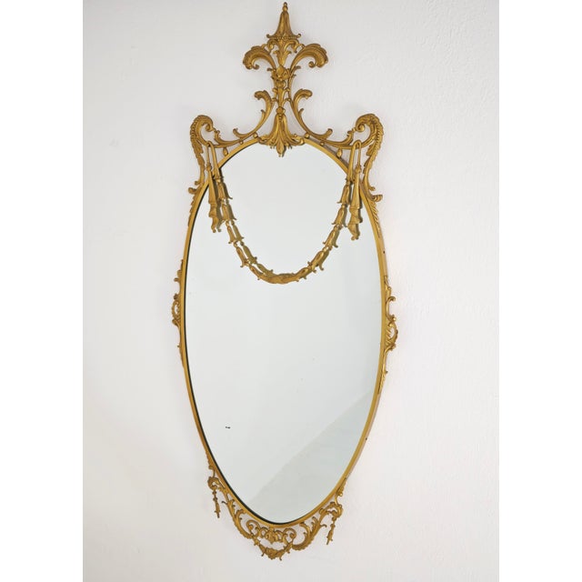 1950s Italian Decorative Oval Brass Wall Mirror, 1960s For Sale - Image 5 of 14