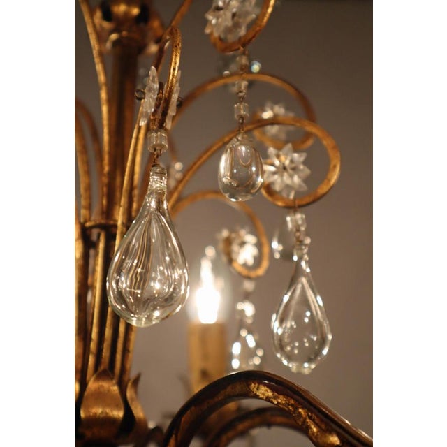 Metal Hollywood Regency Golden Stars and Water Drops Chandelier, Italy, 1930s For Sale - Image 7 of 18