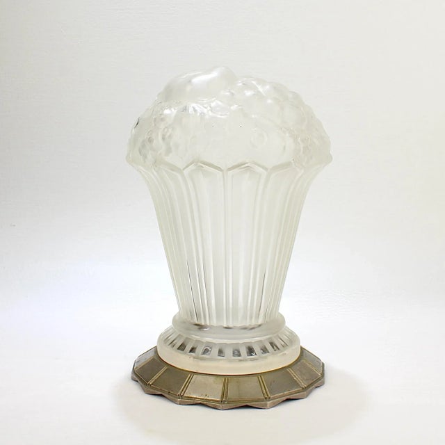 Genet Et Michon French Art Deco Frosted Art Glass Table Lamp Shade For Sale - Image 13 of 13