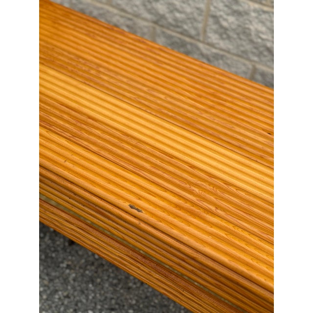 Brown 1970s Rattan & Brass Geometric Console Table With Stepped Frame For Sale - Image 8 of 12
