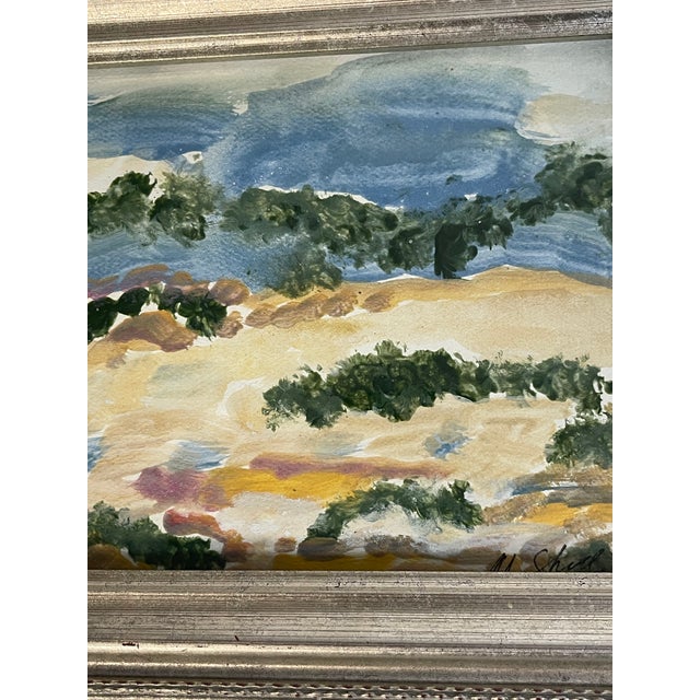 1970s Abstract Landscapes in Silver Frames Pair Signed For Sale - Image 4 of 5