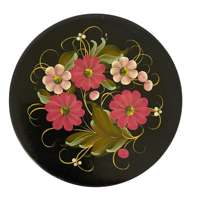 Rustic European 3 Vintage Hand Painted Oil/Wood Wall Hanging Floral Plates Made in the Ussr. For Sale - Image 3 of 6
