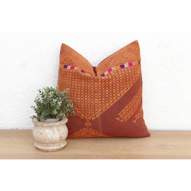 19th Century Amritsar Grid, Antique Phulkari Embroidered Pillow Cover For Sale - Image 5 of 6