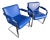 1970s Pair of Mid-Century Modern Deep Blue Milo Baughman Thayer Coggin Cantilever Arm Chairs For Sale