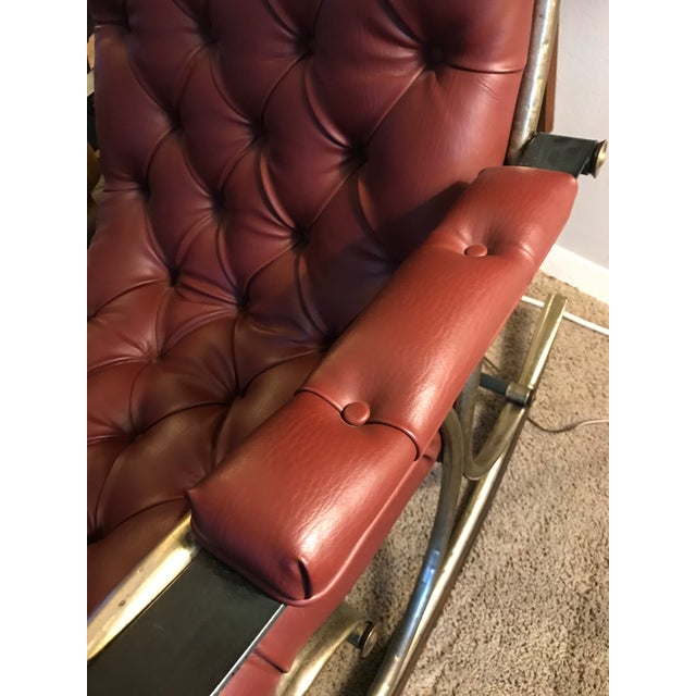 1960s Vintage Mid Century Lee Woodard Leather and Brass Rocking Chair For Sale - Image 5 of 6