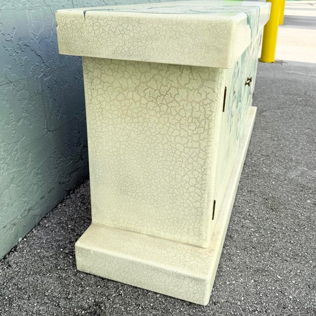 Wood Vintage Hand Painted Crackle Finished Cream Teal and Pink Credenza For Sale - Image 7 of 12