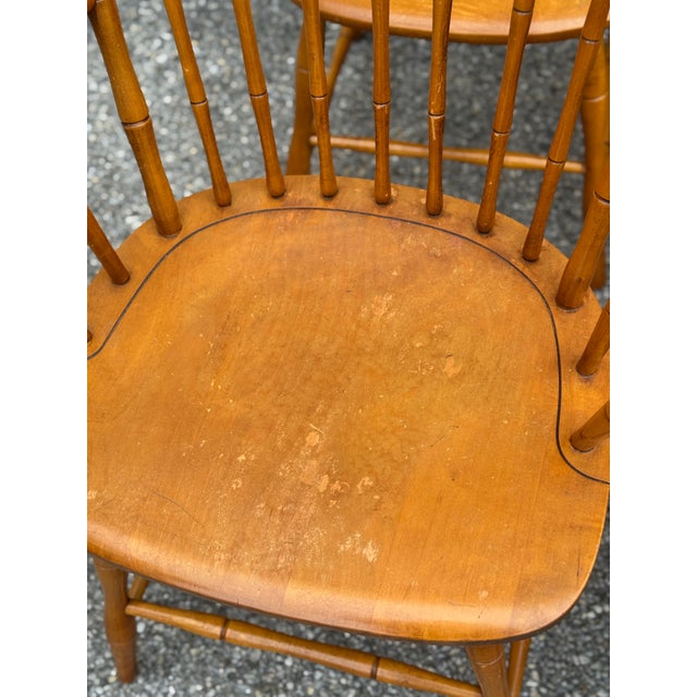 Set of 6 Windsor Style Spindle Back Dining Chairs, Warm Honey Tone For Sale - Image 10 of 12