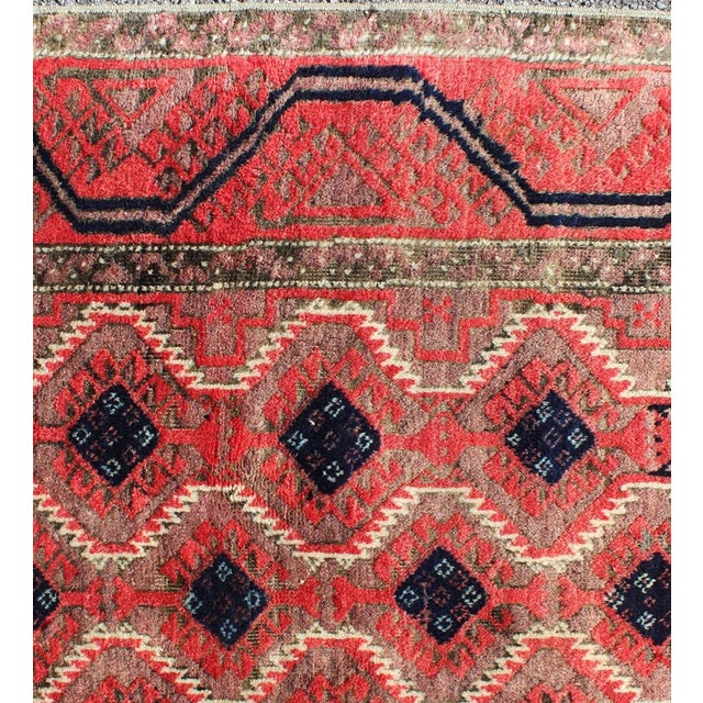 Measures: 3'4 x 6'3. Midcentury vintage Beluch rug with all-over diamond pattern in red and charcoal. Keivan Woven Arts /...