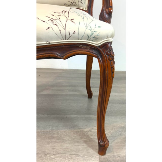 French Vintage French Embroidered Silk Arm Chair For Sale - Image 3 of 9