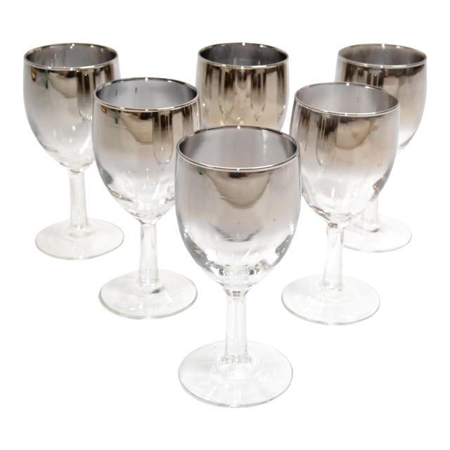 Vintage Silver Fade 1970 Dorothy Thorpe Style Ombre Metallic Color Wine Glass Stemware- Set of 6 For Sale
