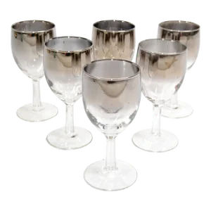 Vintage Silver Fade 1970 Dorothy Thorpe Style Ombre Metallic Color Wine Glass Stemware- Set of 6
