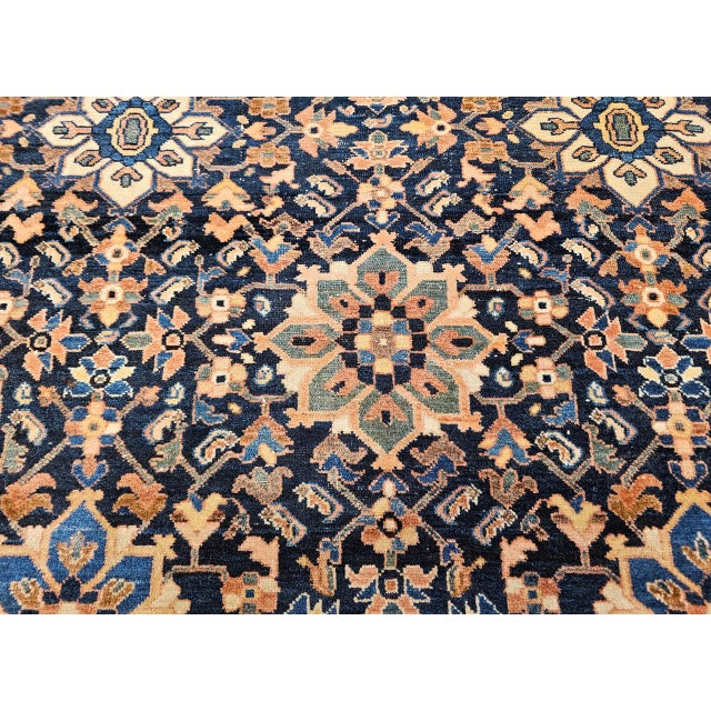 Persian Vintage Persian Malayer Area Rug, Hand-Knotted Wool, Geometric Pattern, 5x7, Navy & Ivory For Sale - Image 3 of 18