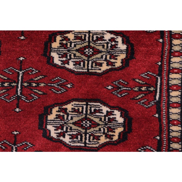 1990s Tribal Bokhara Red/Beige Hand Knotted Wool Rug Runner For Sale - Image 5 of 9
