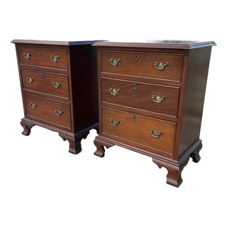 Chippendale Style Mahogany Three 3 Drawer Nighstands by Craftique, Mid 20th Century, a Pair For Sale