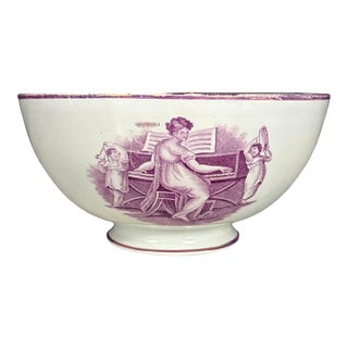 18th Century Period English Pink Lustreware Transferware Bowl - Woman at Pianoforte For Sale