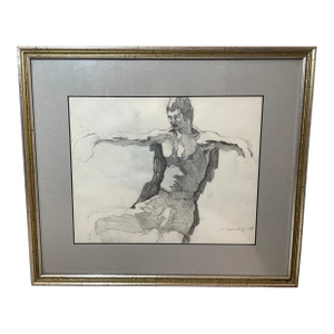 Vintage 1974 Original S Stirling Stylized Pencil Boxer Boxing Drawing Sketch