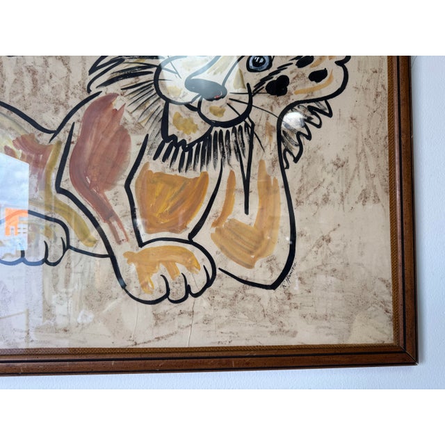 Black 1980's Vintage R. Horwitz Lion Acrylic on Canvas Painting – Frame For Sale - Image 8 of 11
