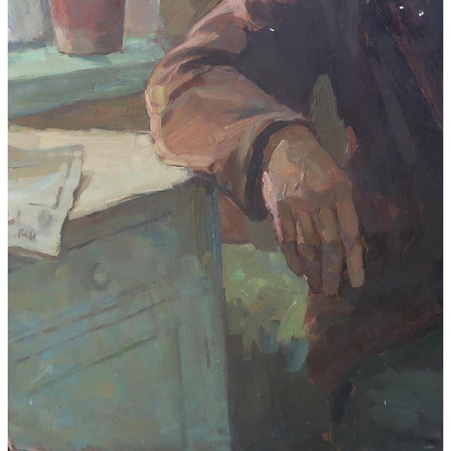 1970s Soviet Man Portrait, Original Oil Painting by Sokolovsky, 1970s 78.5-79 For Sale - Image 5 of 6