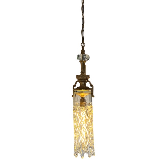 Mid 20th Century Murano Open Clear Lattice Cylinder Ormolu Pendant Light For Sale - Image 13 of 18