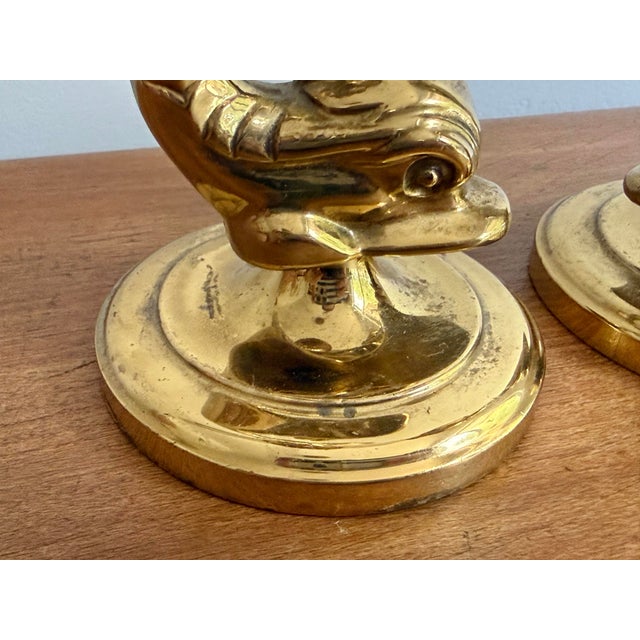 Late 20th Century 20th Century Brass Dolphin Neoclassical Candle Holders - A Pair For Sale - Image 5 of 11