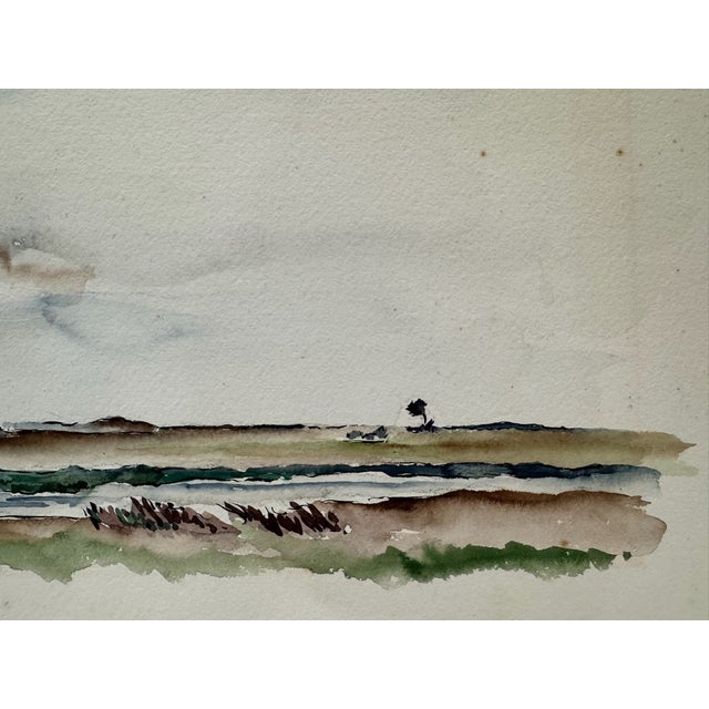 Rustic Henry Emil Salloch Original Watercolor on Paper Coastal Marsh Landscape, 1948. For Sale - Image 3 of 8
