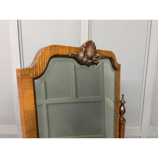 Wood Queen Anne Style Walnut Cheval Mirror, 1920 For Sale - Image 7 of 14