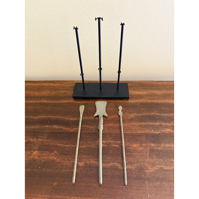 Bronze Collection of Three Ancient Roman Bronze Medical Instruments on Custom Museum Mounts For Sale - Image 8 of 9
