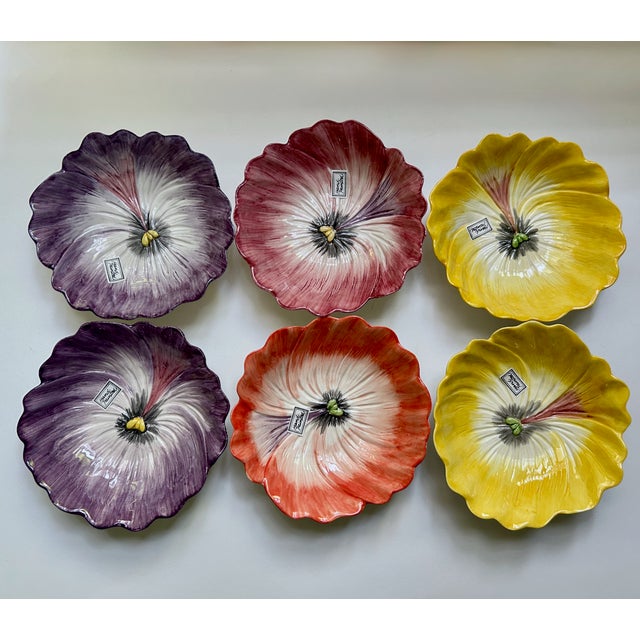 1980s Set of 6 Fitz & Floyd Pansy Porcelain Bowls For Sale - Image 18 of 18