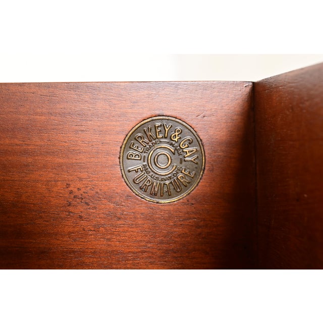 Berkey & Gay Antique English Tudor Carved Walnut and Burl Wood Bar Cabinet, Newly Refinished For Sale - Image 9 of 15