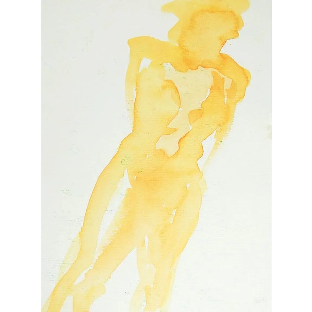 Vintage Abstract Yellow Nude Study Watercolor Painting For Sale - Image 4 of 4
