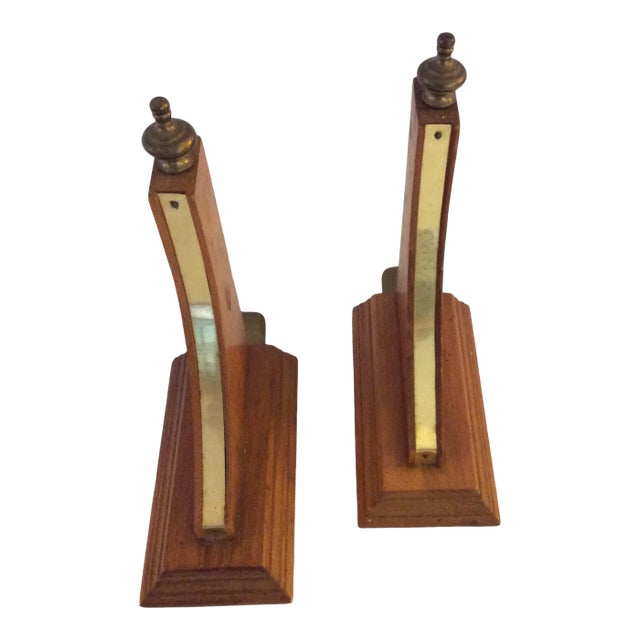 1980s Pine and Brass Bookends - a Pair For Sale