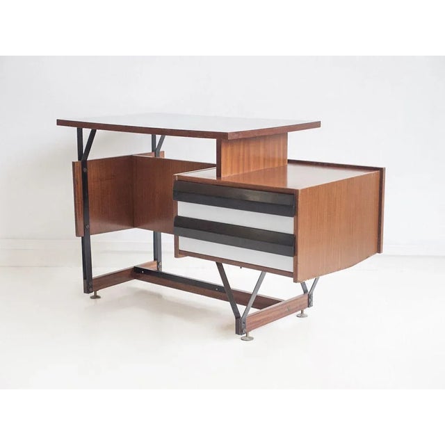 Wooden Writing Desk with Metal Structure, Italy, 1960s For Sale - Image 4 of 16