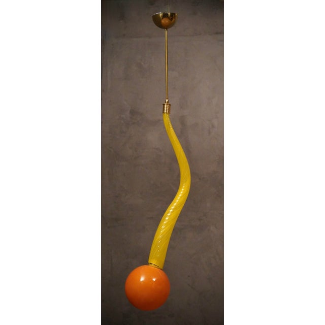 Gold Yellow Murano Glass and Brass Pendant, 1960 For Sale - Image 8 of 11