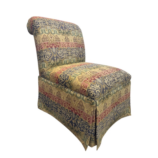 Pair of Tapestry Upholstered Slipper Chairs For Sale - Image 4 of 12