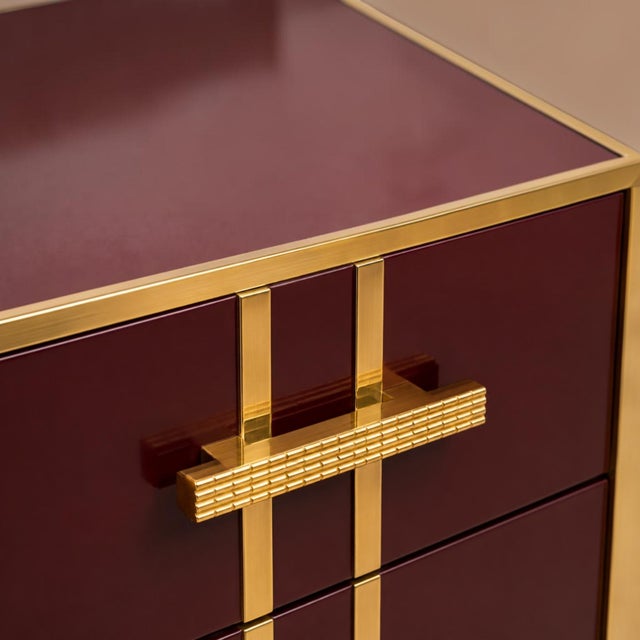 Italian Brass and Burgundy Glass Bedside Tables from Justfurnituress SRL, Set of 2 For Sale - Image 4 of 10