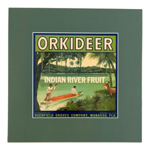 Original Vintage BLUE HERON Brooksville FL Citrus Crate Label, Matted - EUC