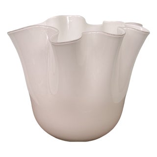 Italian Handkerchief Vase in Opaline White Murano Glass, 1970s For Sale