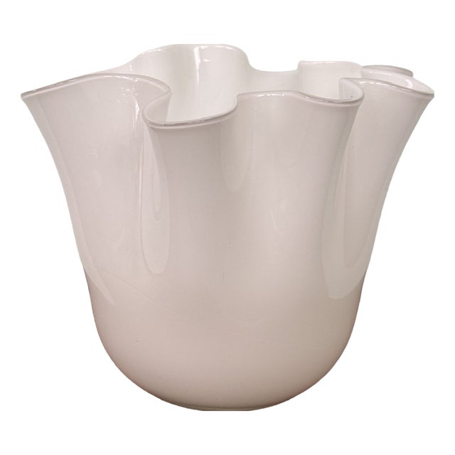 Italian Handkerchief Vase in Opaline White Murano Glass, 1970s For Sale
