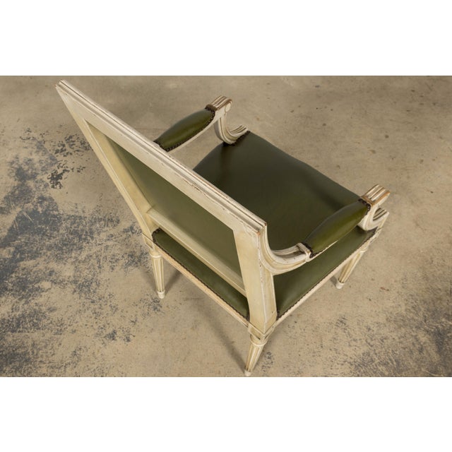 Early 20th Century French Louis XVI Style Painted Armchair in Olive Green For Sale - Image 16 of 18