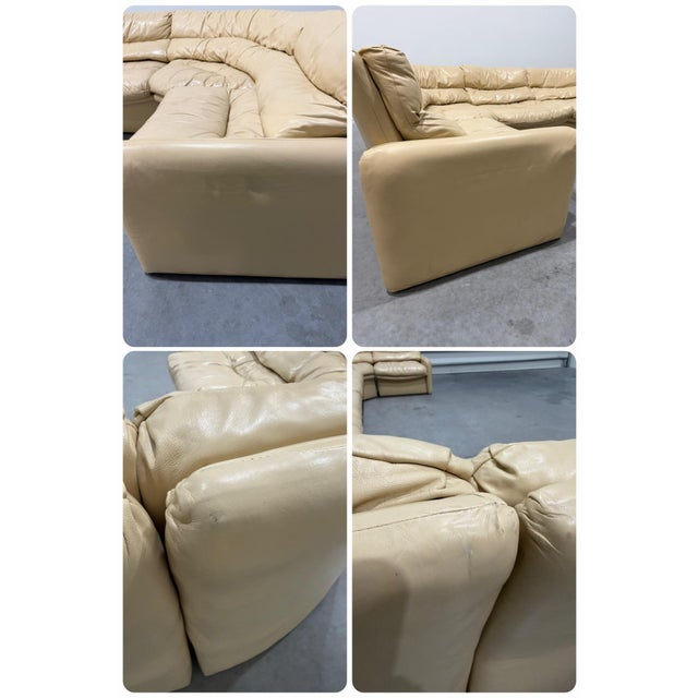 Vintage Postmodern Beige Leather 6 Piece Modular Sectional Sofa For Sale - Image 10 of 11