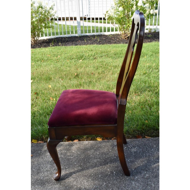 Pennsylvania House Cherry Dining Chairs Vintage Queen Anne Set of 6 Velvet For Sale - Image 13 of 17