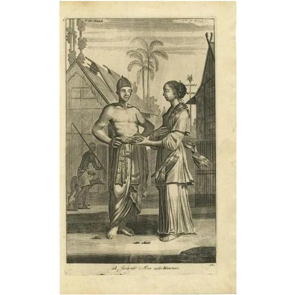 Javanese Man and Woman in Indonesia, 1744, Paper For Sale