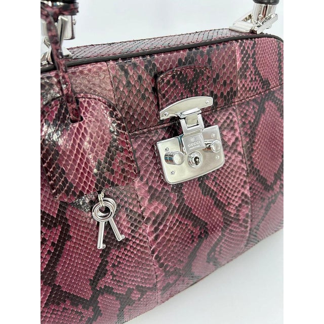 Metal Gucci Purple Python Lady Lock Bag with Bamboo Handle For Sale - Image 7 of 11