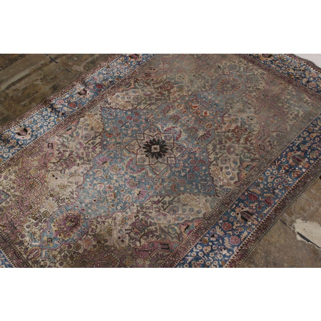 Rug & Kilim Hand-Knotted Antique Persian Farahan Rug in Blue With Floral Medallion Pattern For Sale - Image 4 of 7
